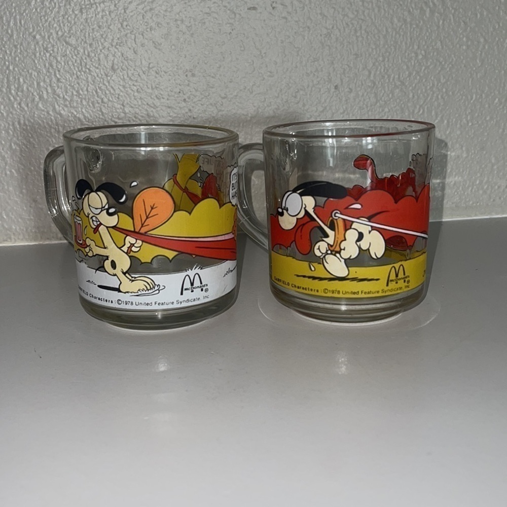 VTG McDonald's Garfield & Odie Glass Cup Mug 1978 X2 - Picture 2 of 8
